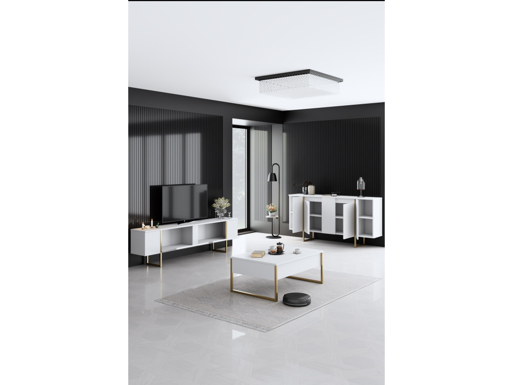 Conjunto de muebles de salón de madera "Luxe" - 160 x 35 x 80 cm - Blanco