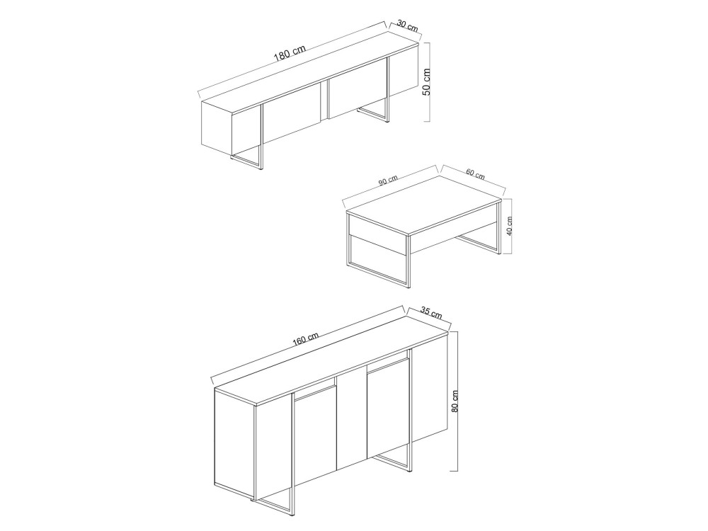 Conjunto de muebles de salón de madera "Luxe" - 160 x 35 x 80 cm - Blanco