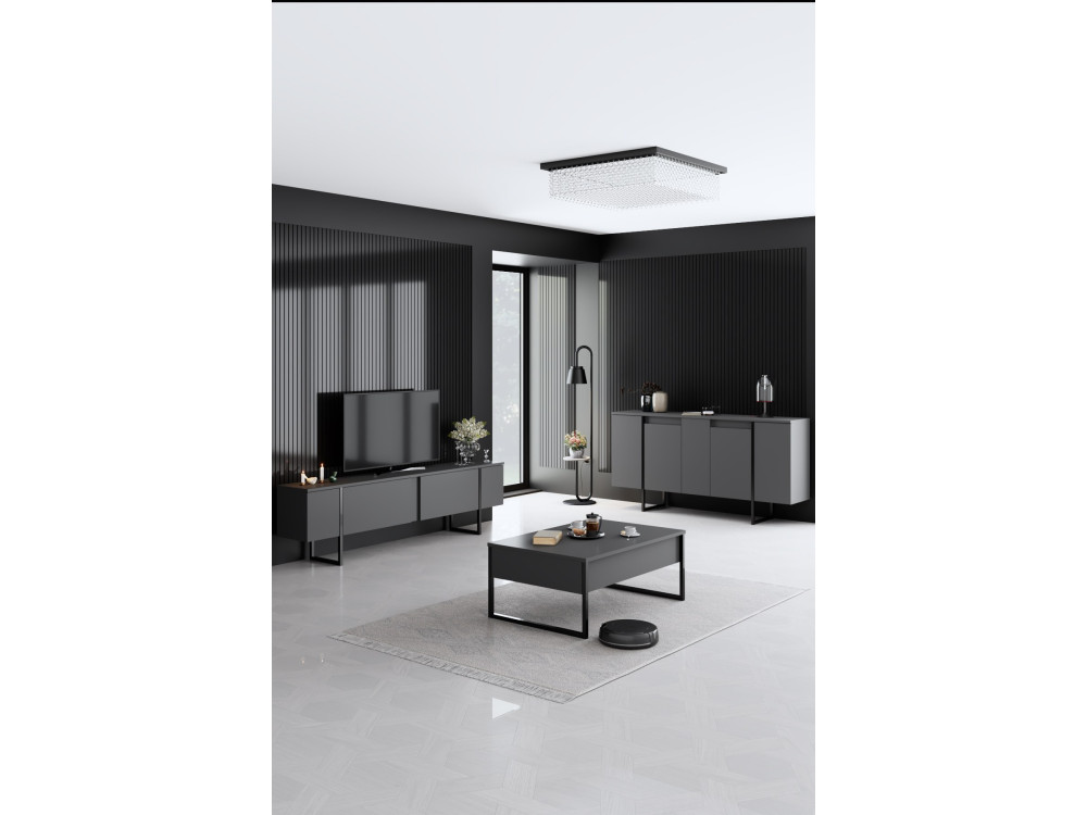 Conjunto de muebles de salón de madera "Luxe" - 160 x 35 x 80 cm - Negro