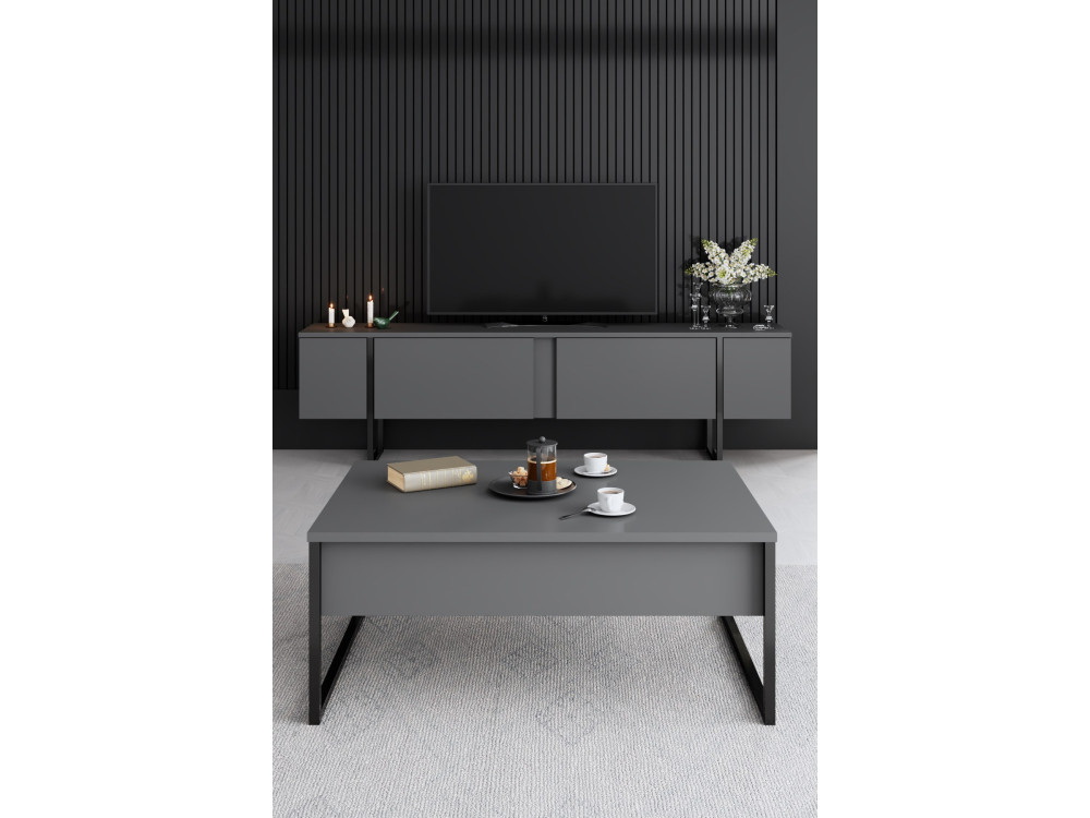 Conjunto de muebles de salón de madera "Luxe" - 160 x 35 x 80 cm - Negro