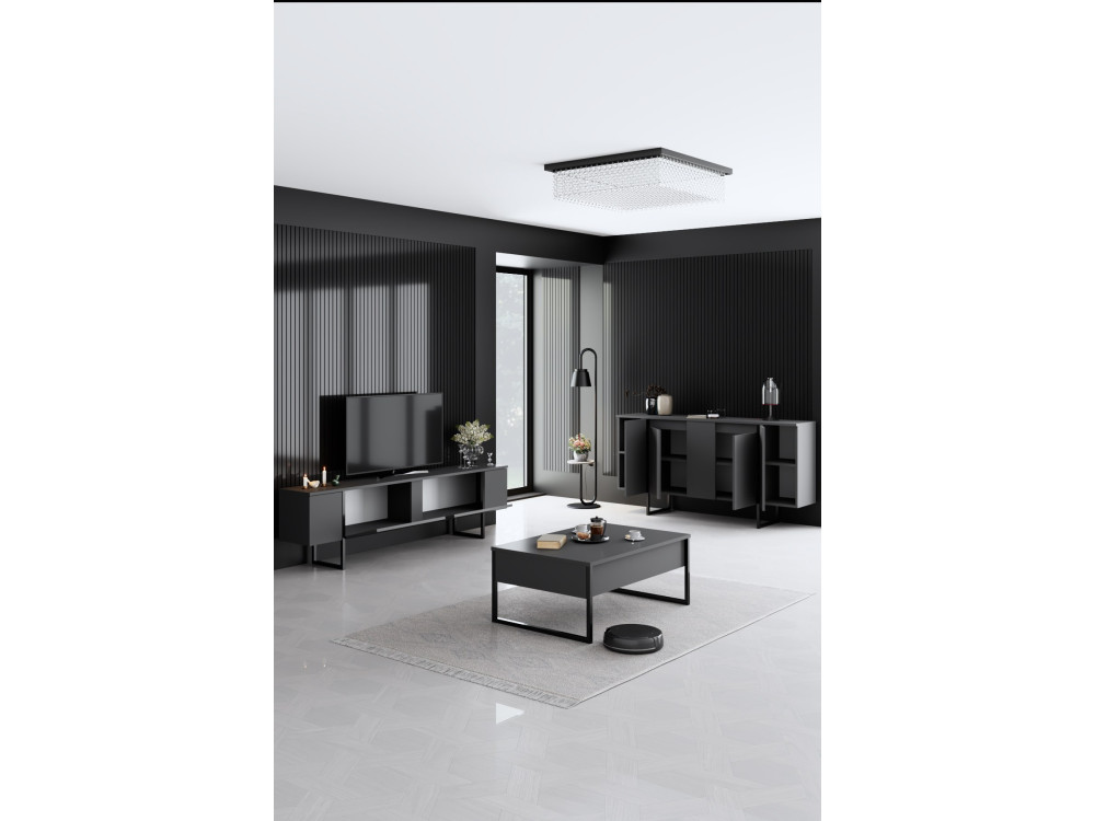 Conjunto de muebles de salón de madera "Luxe" - 160 x 35 x 80 cm - Negro
