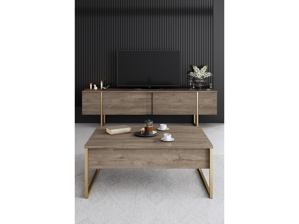 Conjunto de muebles de salón de madera "Luxe" - 160 x 35 x 80 cm - Marrón