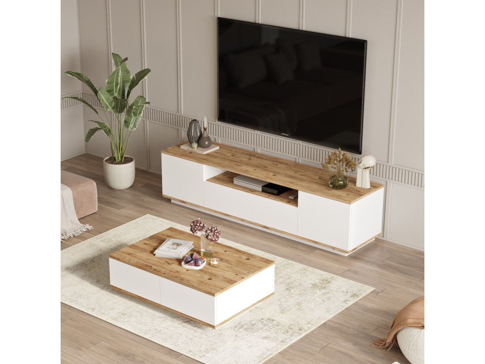 Conjunto de muebles de salón de madera "FR17" - 180 x 44 x 44 cm - Blanco