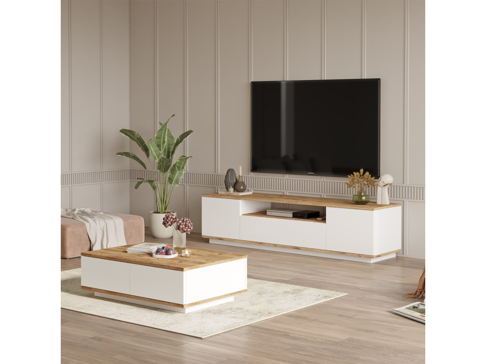 Conjunto de muebles de salón de madera "FR17" - 180 x 44 x 44 cm - Blanco