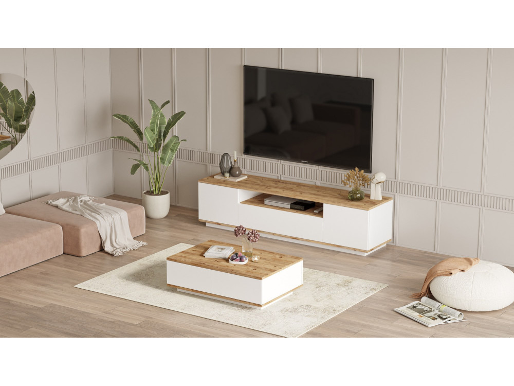 Conjunto de muebles de salón de madera "FR17" - 180 x 44 x 44 cm - Blanco