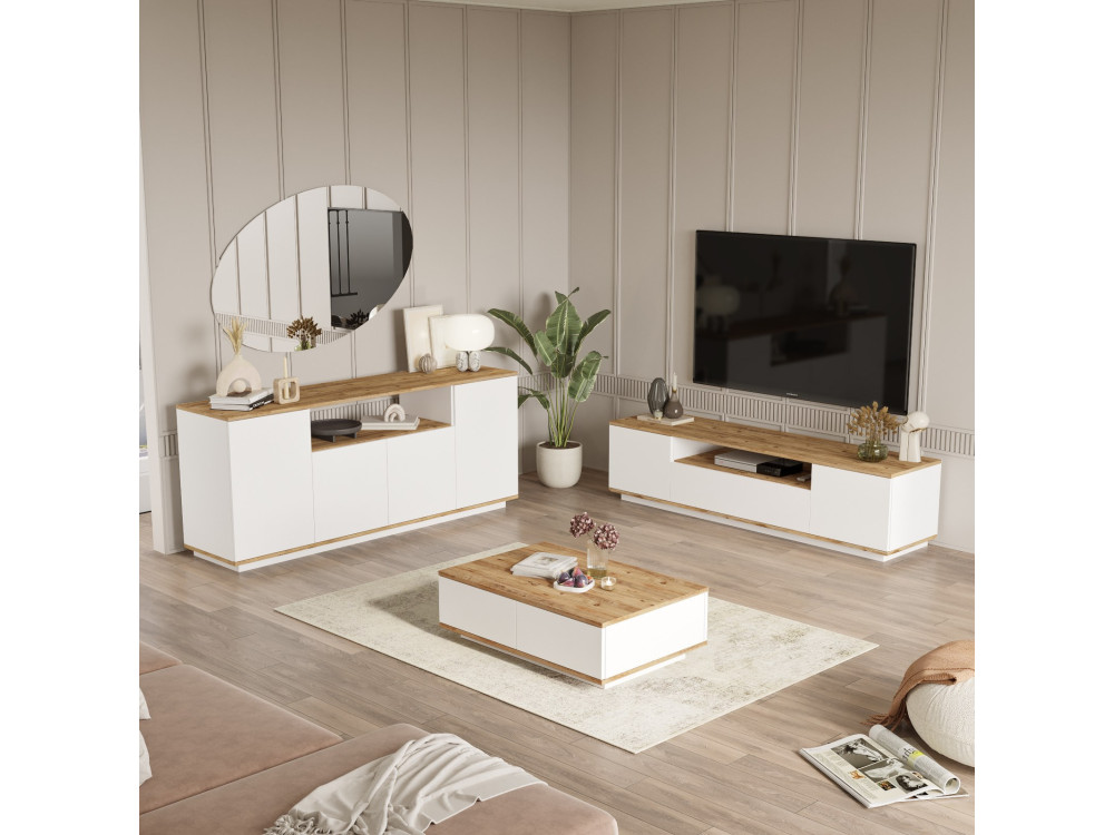 Conjunto de muebles de salón de madera "FR18" - 180 x 44 x 44 cm - Blanco