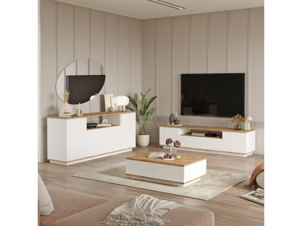 Conjunto de muebles de salón de madera "FR18" - 180 x 44 x 44 cm - Blanco