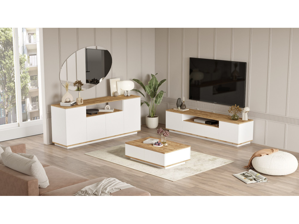 Conjunto de muebles de salón de madera "FR18" - 180 x 44 x 44 cm - Blanco