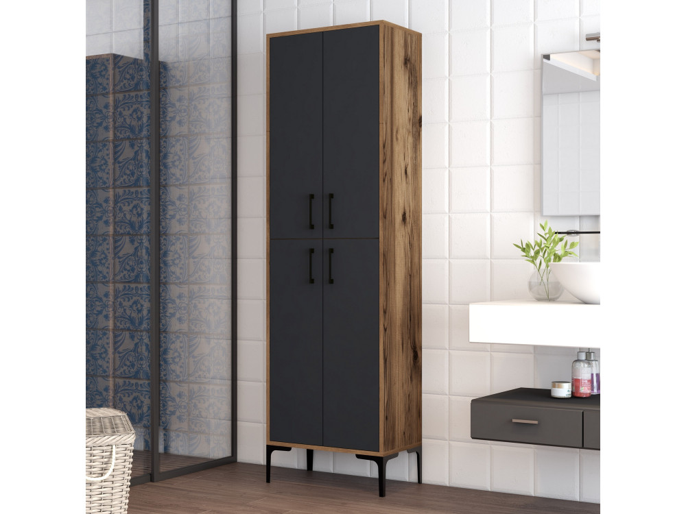 Mueble multiusos de madera "Berlin A" - 60 x 35 x 200 cm - Nogal-Antracita