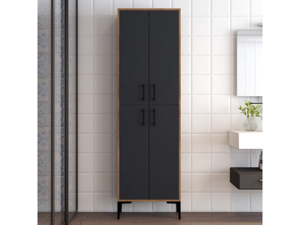 Mueble multiusos de madera "Berlin A" - 60 x 35 x 200 cm - Nogal-Antracita