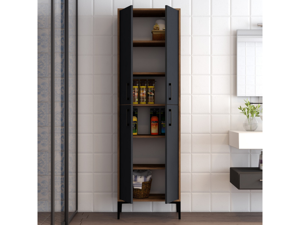 Mueble multiusos de madera "Berlin A" - 60 x 35 x 200 cm - Nogal-Antracita