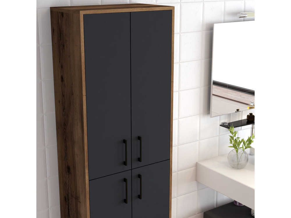Mueble multiusos de madera "Berlin A" - 60 x 35 x 200 cm - Nogal-Antracita