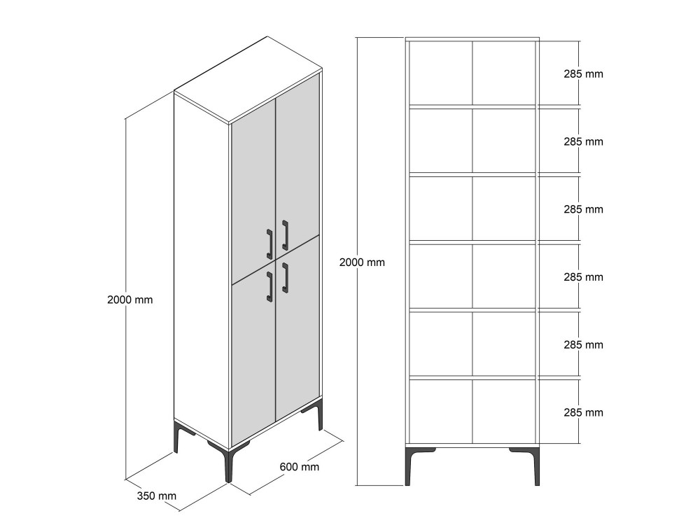 Mueble multiusos de madera "Berlin A" - 60 x 35 x 200 cm - Nogal-Antracita