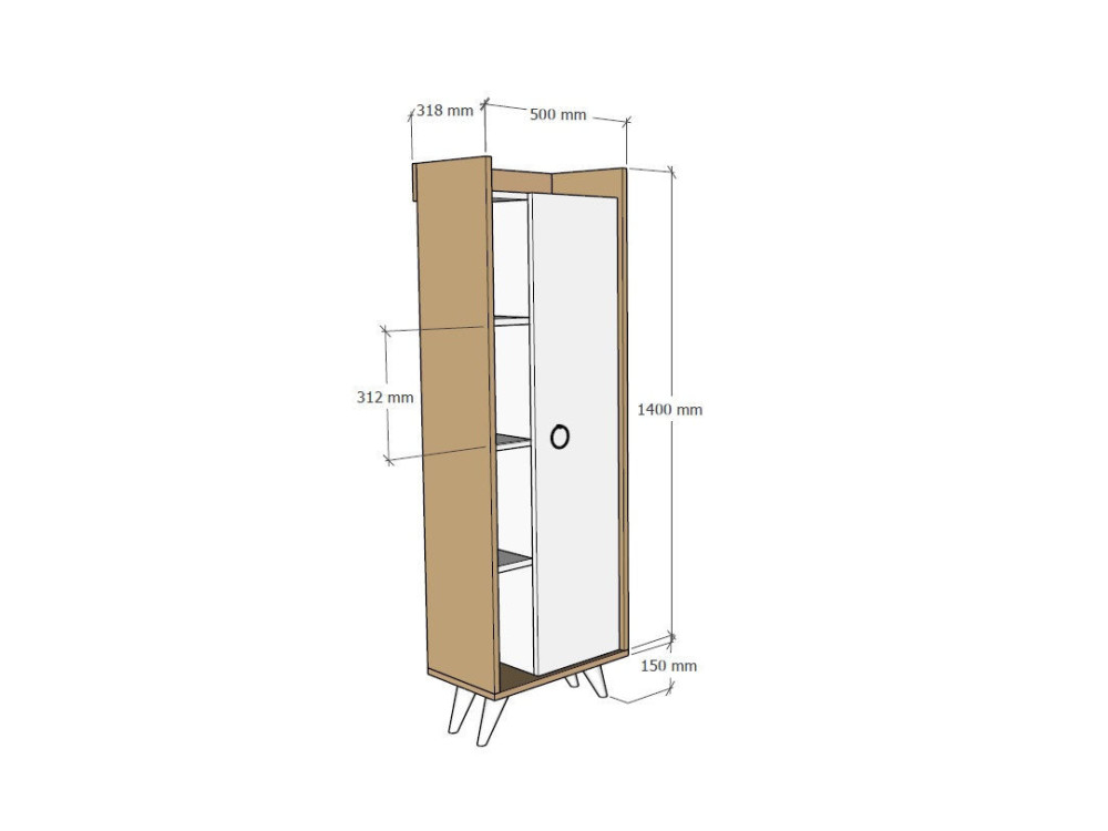 Armario de madera multiusos "Ilgim" - 50 x 31 x 140 cm - Blanco