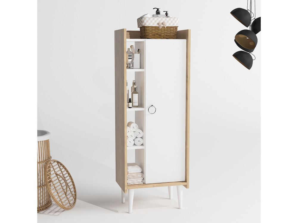Armario de madera multiusos "Lagomood Ruby" - 50 x 30 x 140 cm - Blanco