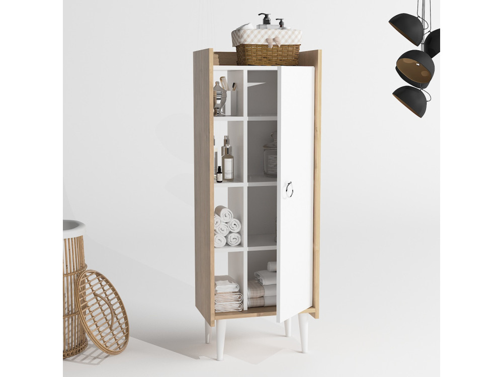 Armario de madera multiusos "Lagomood Ruby" - 50 x 30 x 140 cm - Blanco