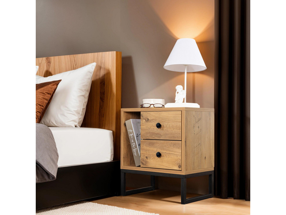Mesilla de noche de madera "Glimmer" - 45 x 29 x 50 cm - Pino AtlánticoNegro