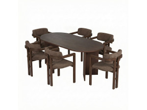 Juego de mesa y sillas de madera Meridia 6" (7 piezas) - 180 x 90 x 75 cm - Marrón