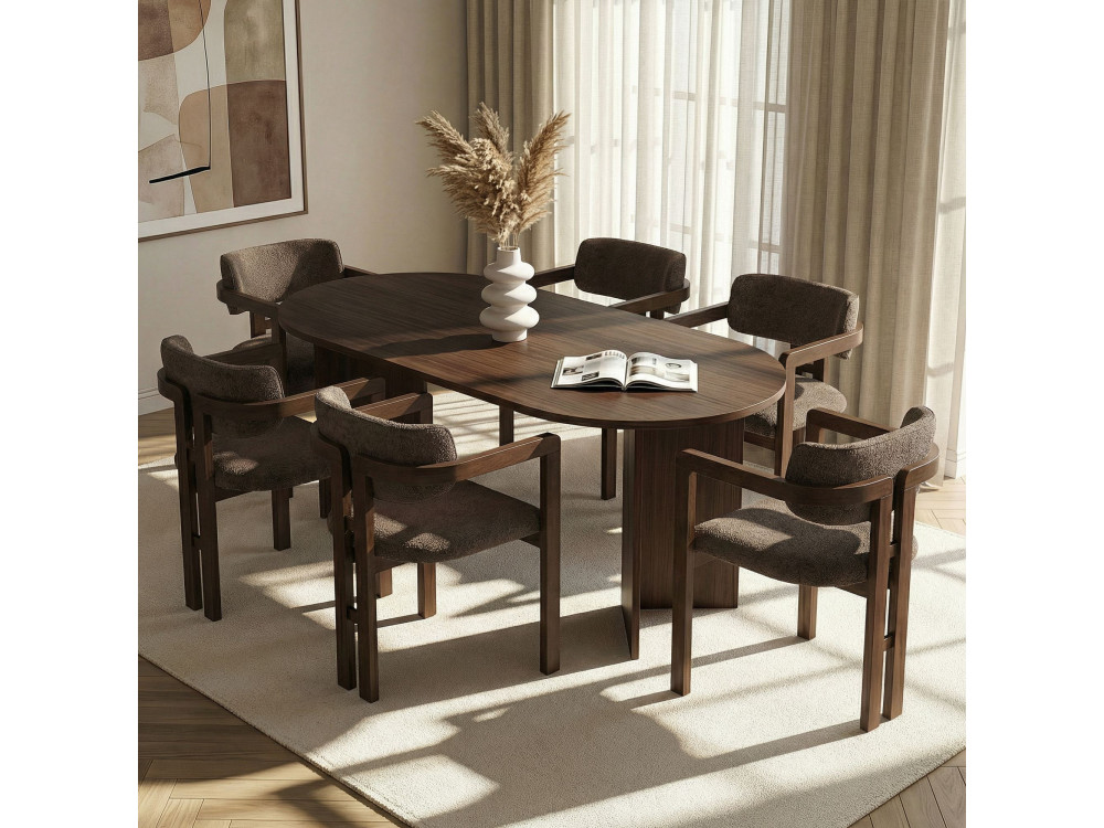 Juego de mesa y sillas de madera Meridia 6" (7 piezas) - 180 x 90 x 75 cm - Marrón