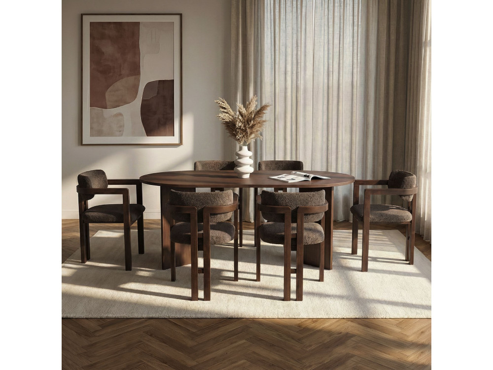 Juego de mesa y sillas de madera Meridia 6" (7 piezas) - 180 x 90 x 75 cm - Marrón