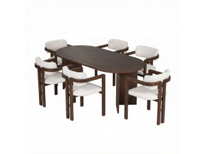 Juego de Mesa y Silla de Madera Meridia 6" (7 Piezas) - 180 x 90 x 75 cm - Blanco