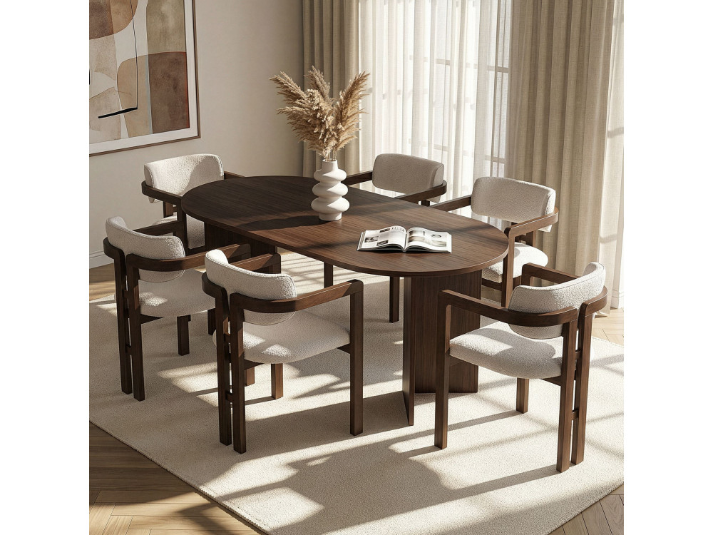 Juego de Mesa y Silla de Madera Meridia 6" (7 Piezas) - 180 x 90 x 75 cm - Blanco