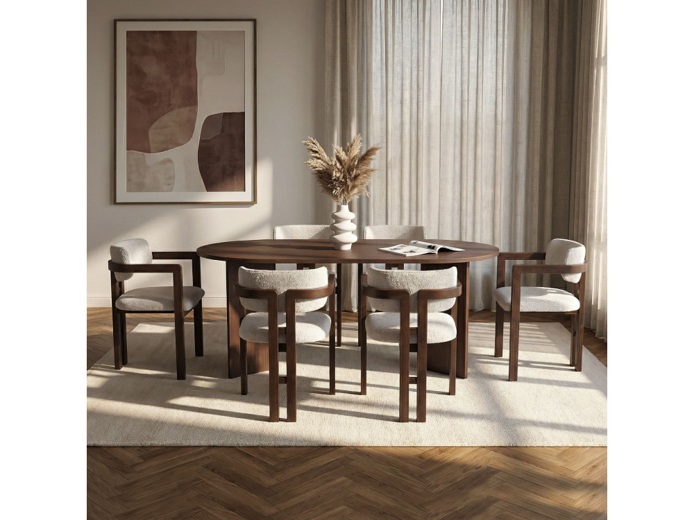 Juego de Mesa y Silla de Madera Meridia 6" (7 Piezas) - 180 x 90 x 75 cm - Blanco
