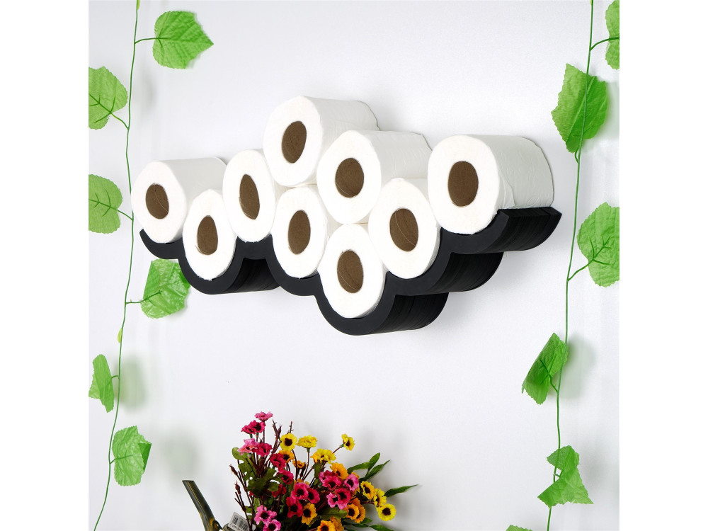 Portarrollos de papel higiénico de madera "WC018 - 62 x 16 x 9 cm - Negro