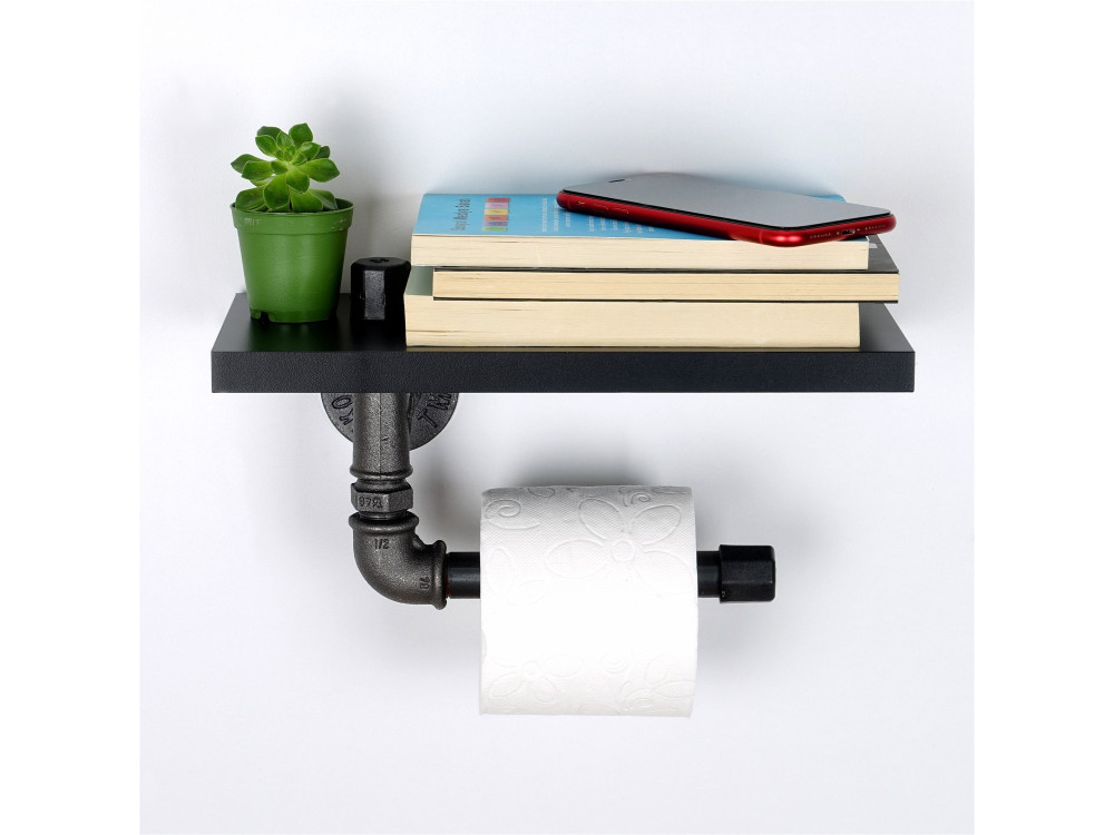 Portarrollos de papel higiénico de madera "Boruraf239" - 30 x 23 x 12 cm - Negro