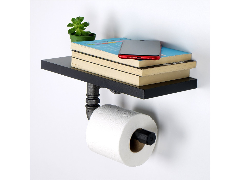 Portarrollos de papel higiénico de madera "Boruraf239" - 30 x 23 x 12 cm - Negro