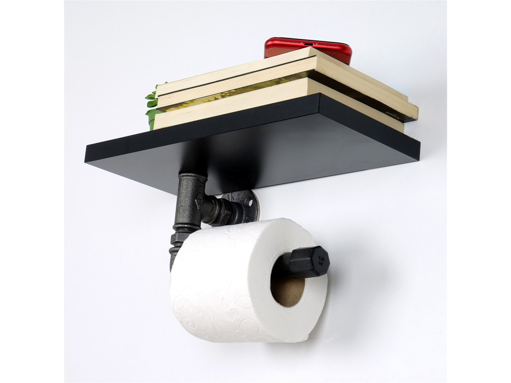 Portarrollos de papel higiénico de madera "Boruraf239" - 30 x 23 x 12 cm - Negro