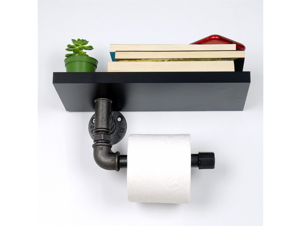 Portarrollos de papel higiénico de madera "Boruraf239" - 30 x 23 x 12 cm - Negro