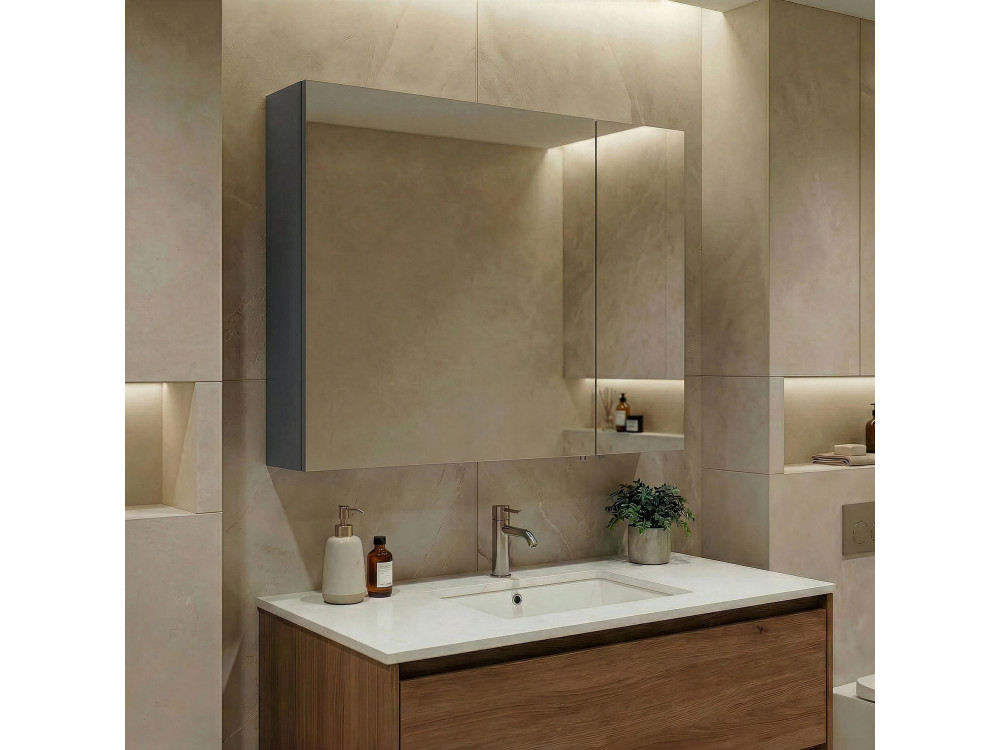 Mueble de baño con espejo «Side 80» - 79 x 16 x 66 cm - Antracita mate