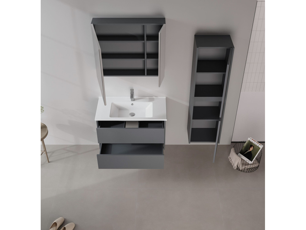 Mueble de baño con espejo «Side 80» - 79 x 16 x 66 cm - Antracita mate