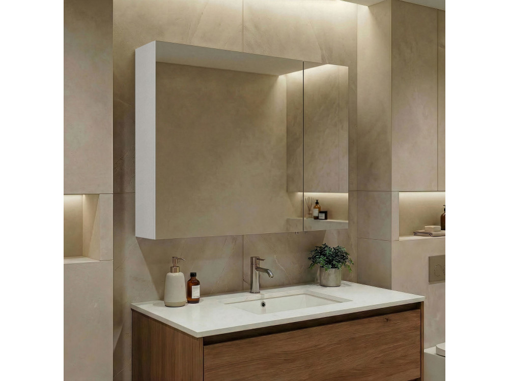 Mueble de baño con espejo «Side 80» - 79 x 16 x 66 cm - Blanco mate