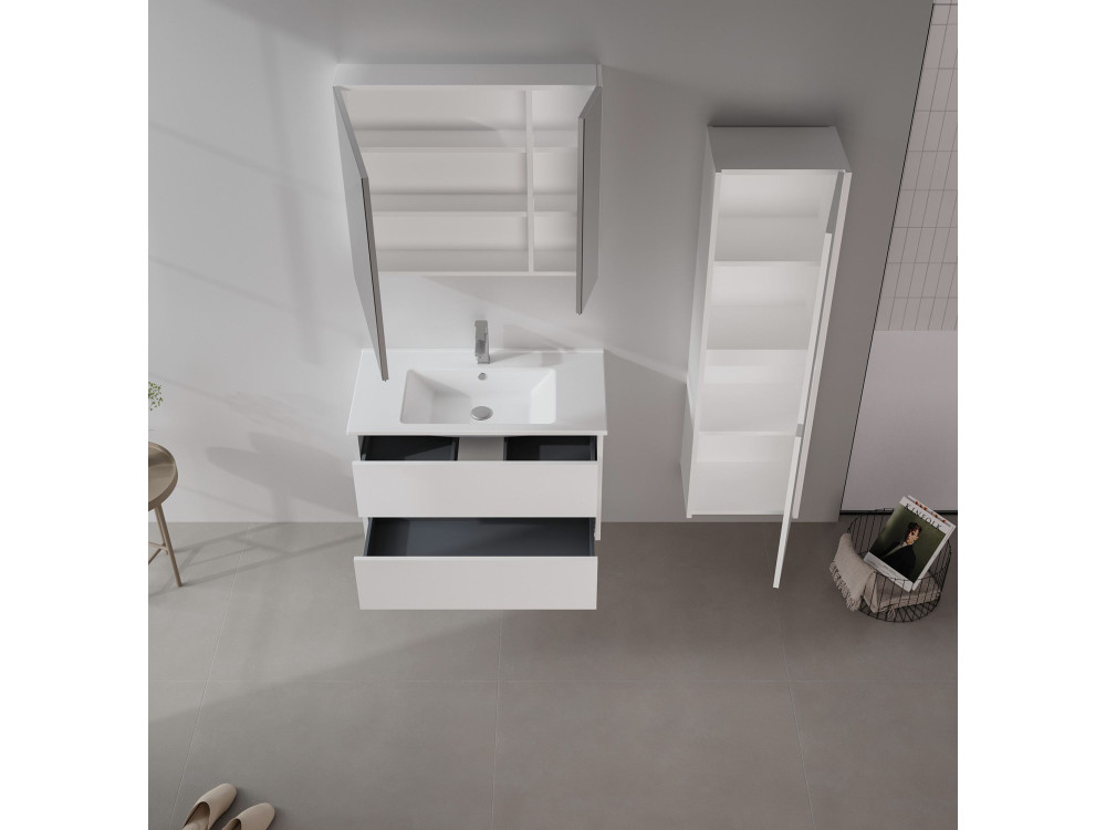 Mueble de baño con espejo «Side 80» - 79 x 16 x 66 cm - Blanco mate