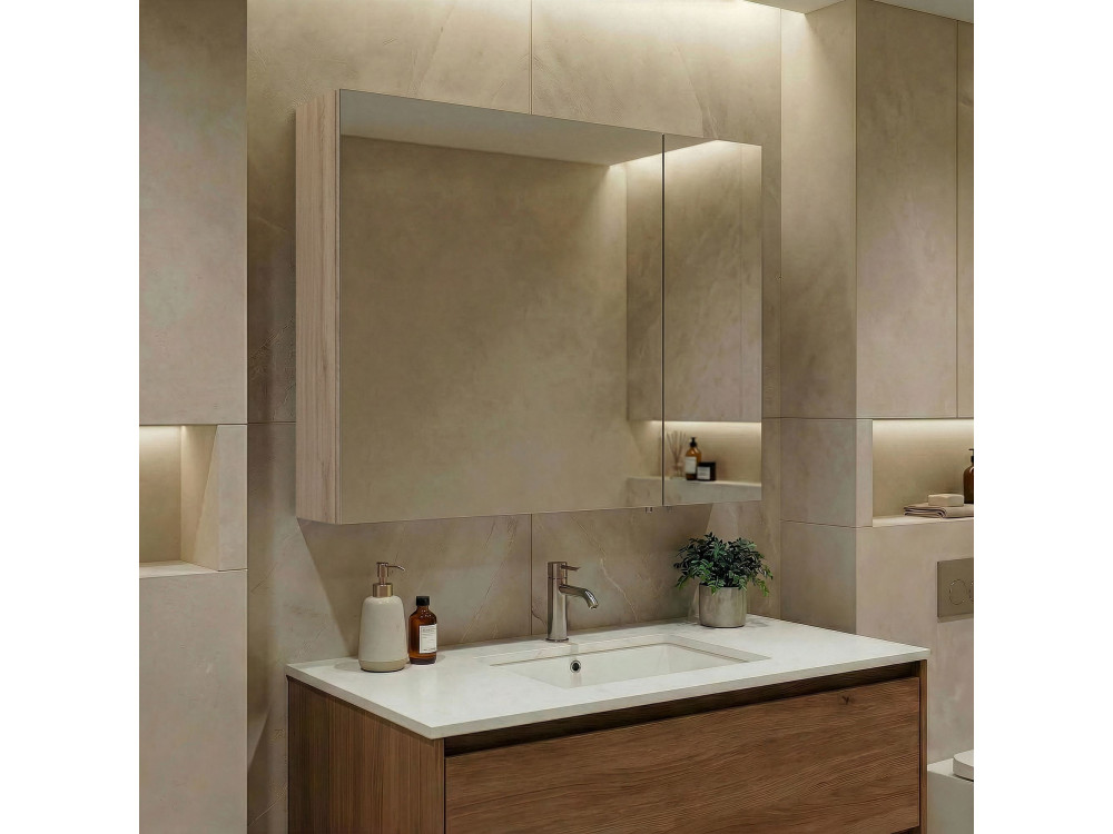 Mueble de baño con espejo «Side 80» - 79 x 16 x 66 cm - Roble