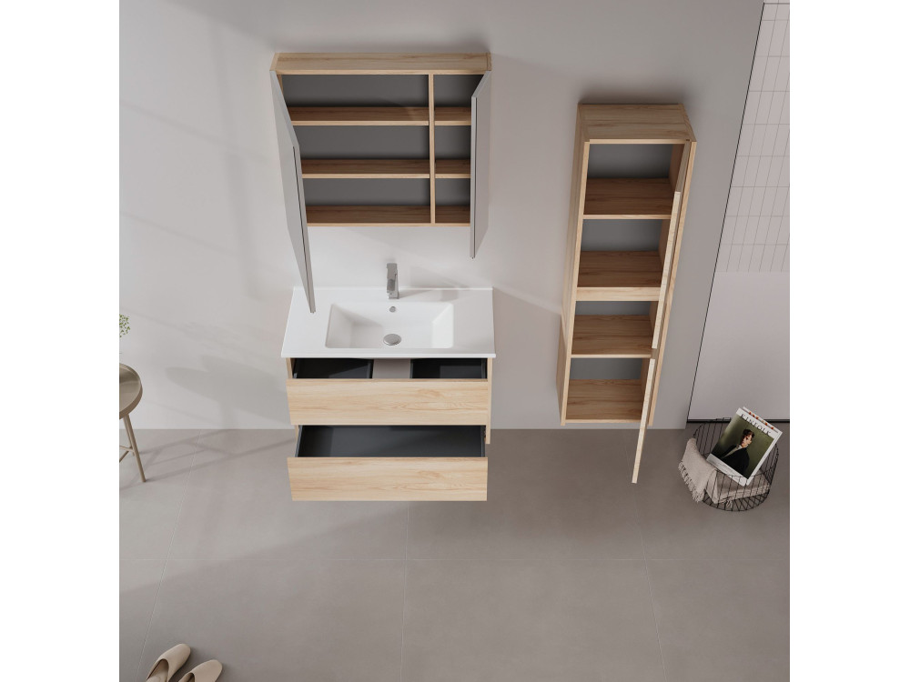 Mueble de baño con espejo «Side 80» - 79 x 16 x 66 cm - Roble