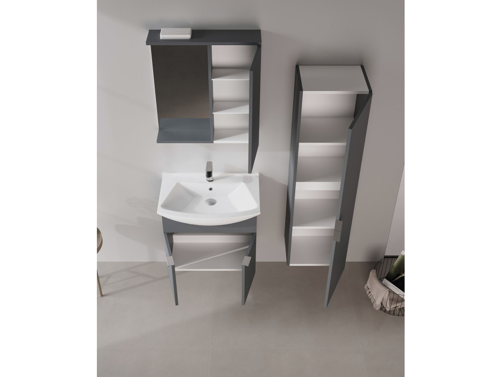 Mueble de baño con espejo «Purus 65» - 63 x 18 x 68 cm - Antracita mate