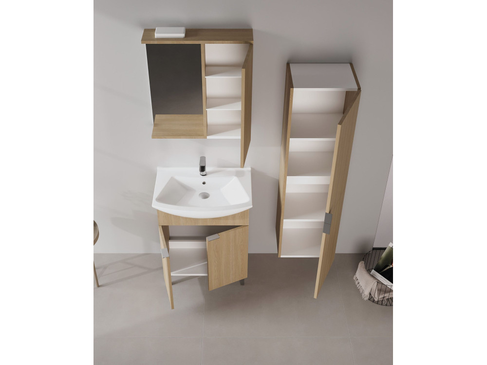 Mueble de baño con espejo «Purus 65» - 63 x 18 x 68 cm - Roble Sonomo