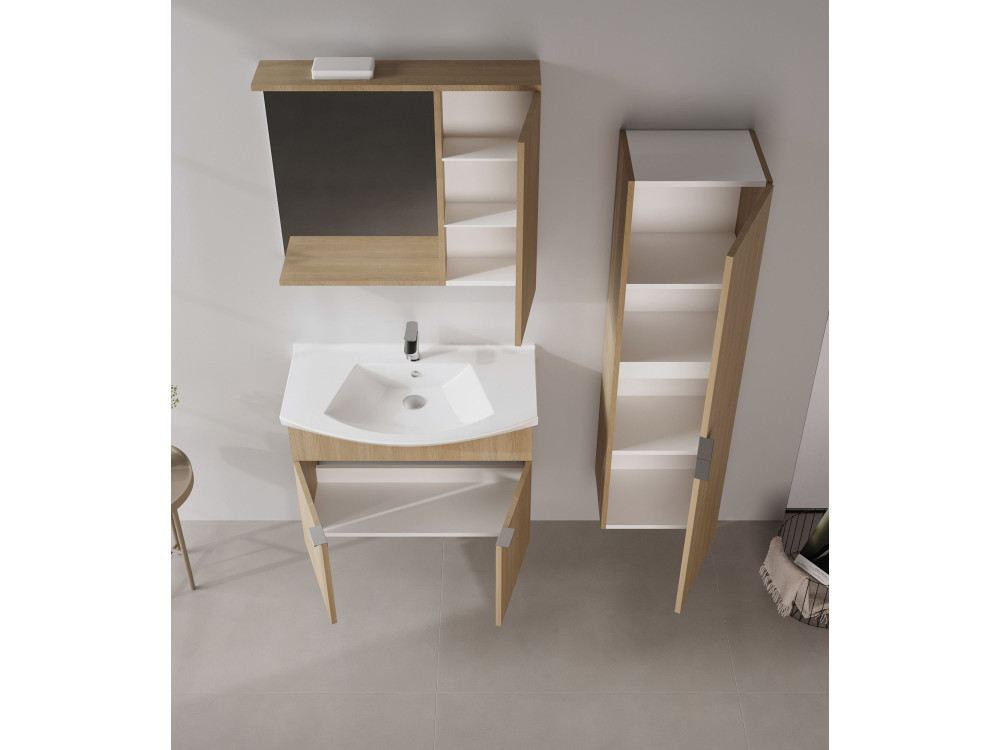 Mueble de baño con espejo «Purus 80» - 75 x 18 x 68 cm - Roble Sonomo