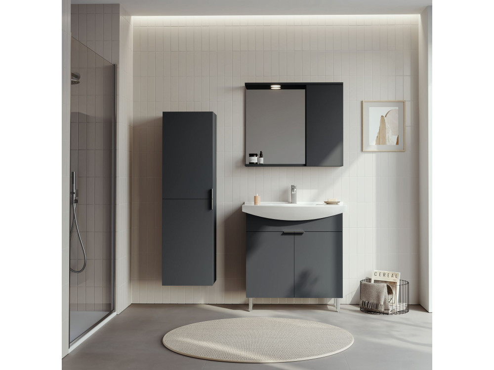 Mueble de baño con espejo «Purus 80» - 75 x 18 x 68 cm - Antracita mate