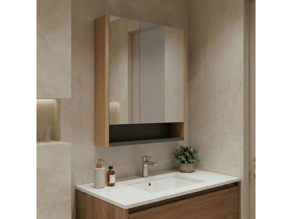 Mueble de baño con espejo «Ricato 60» - 60 x 16 x 78 cm - Nogal