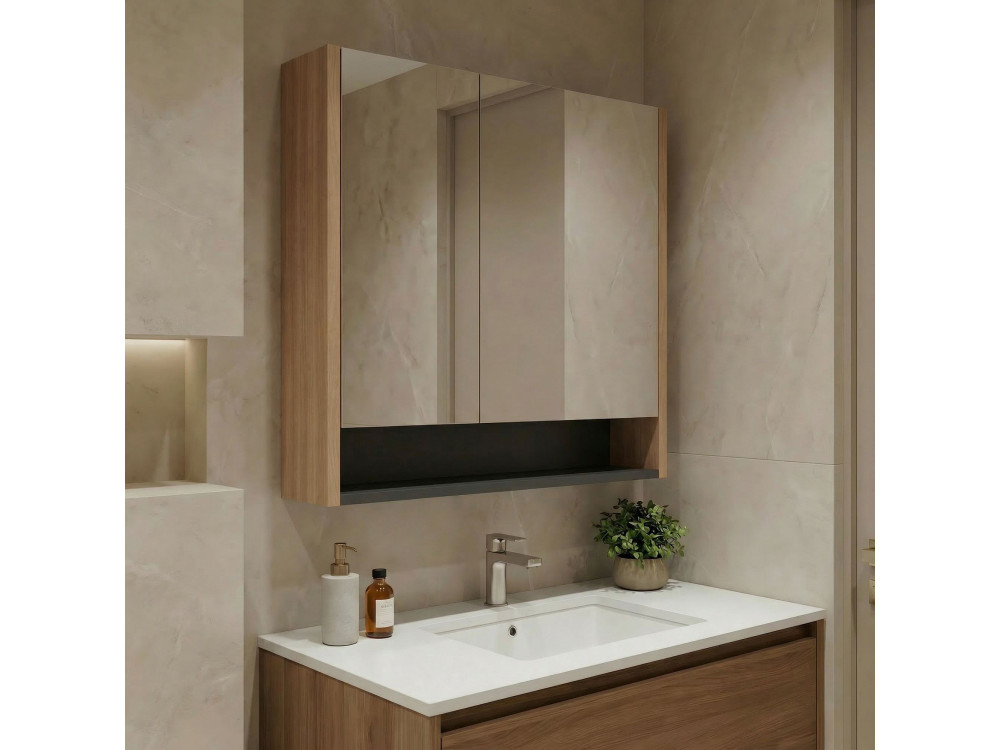 Mueble de baño con espejo «Ricato 80» - 80 x 16 x 78 cm - Nogal