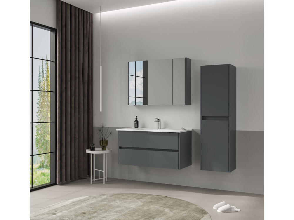 Mueble de baño con espejo «Side 100» - 100 x 16 x 66 cm - Antracita mate