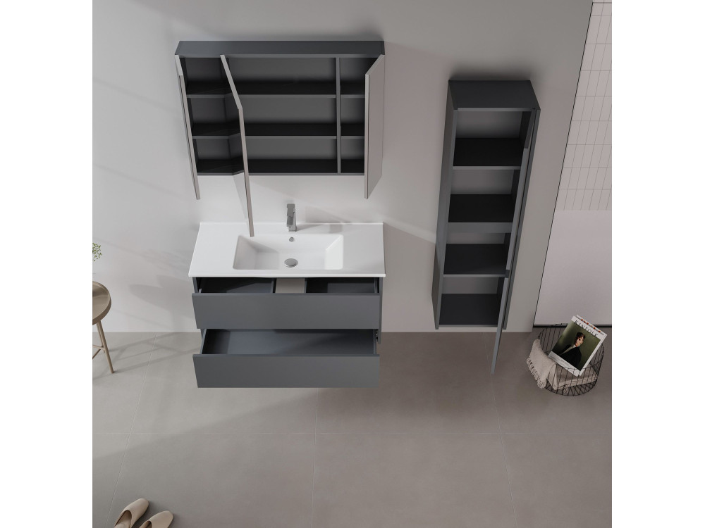 Mueble de baño con espejo «Side 100» - 100 x 16 x 66 cm - Antracita mate
