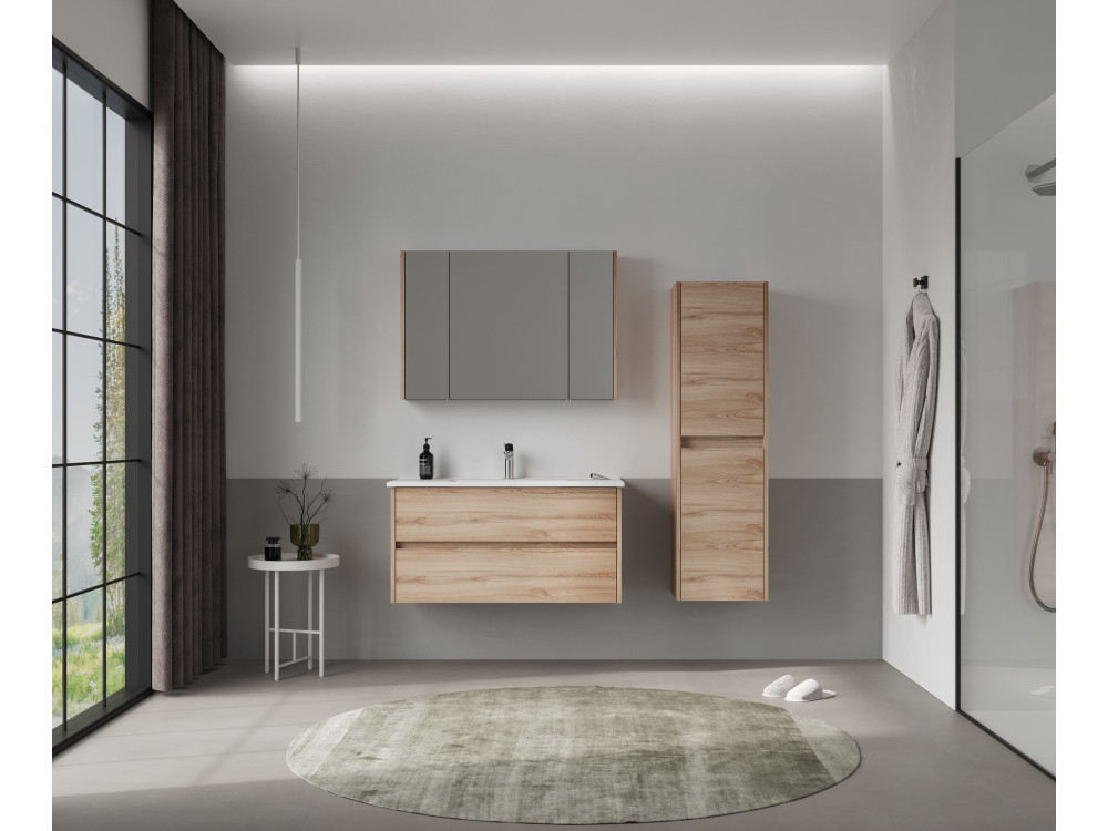 Mueble de baño con espejo «Side 100» - 100 x 16 x 66 cm - Roble