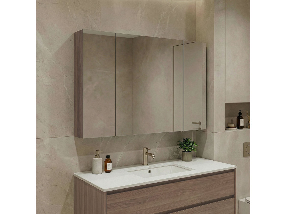 Mueble de baño con espejo «Side 100» - 100 x 16 x 66 cm - Nogal oscuro