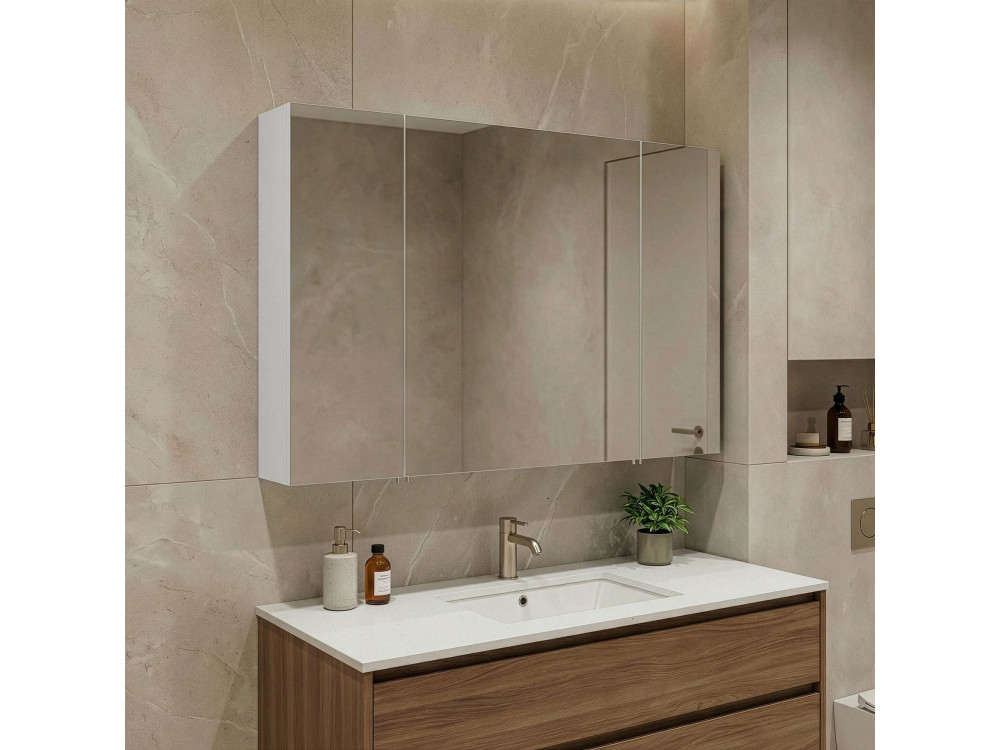 Mueble de baño con espejo «Side 100» - 100 x 16 x 66 cm - Blanco mate