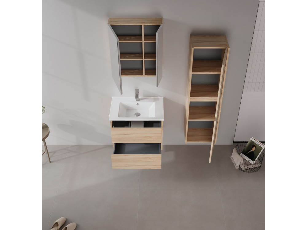 Mueble de baño con espejo «Side 60» - 60 x 16 x 66 cm - Roble